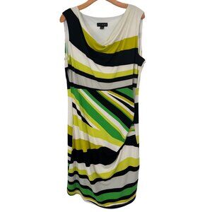 TRIBAL Geometric Striped Sleeveless Dress Size XL Green Cowl Neck knit lined